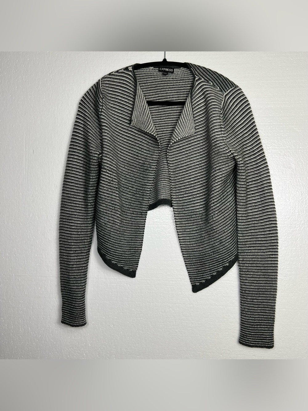Express Black & White Merino Wool Blend Cropped Open Front Cardigan Size S